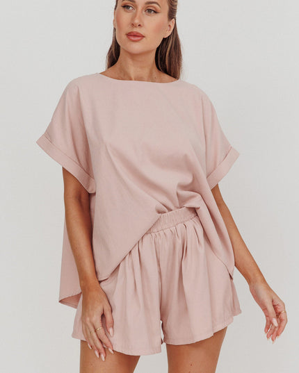 Blush Pleat Back Boxy Tee