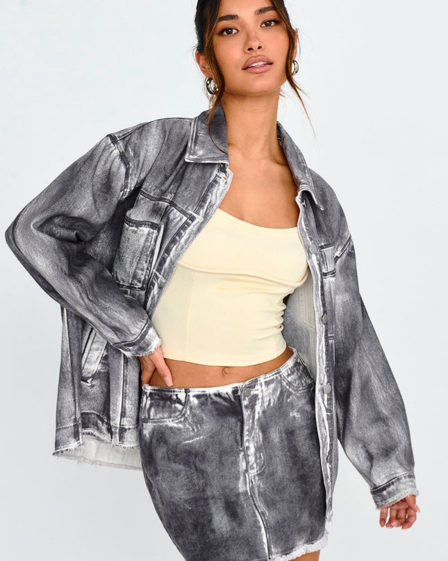 Black/White Distressed Mini Skirt