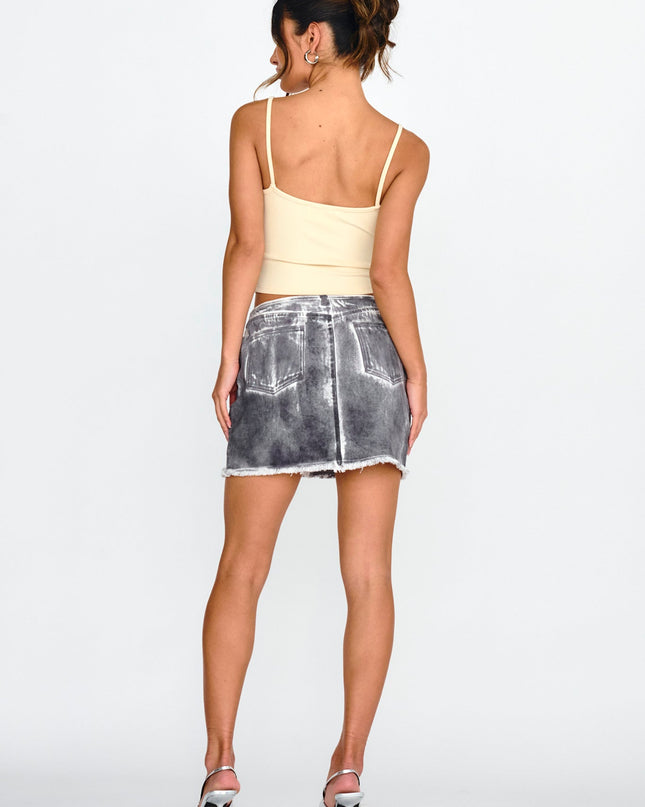 Black/White Distressed Mini Skirt