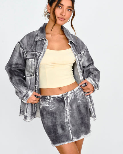 Black/White Distressed Mini Skirt