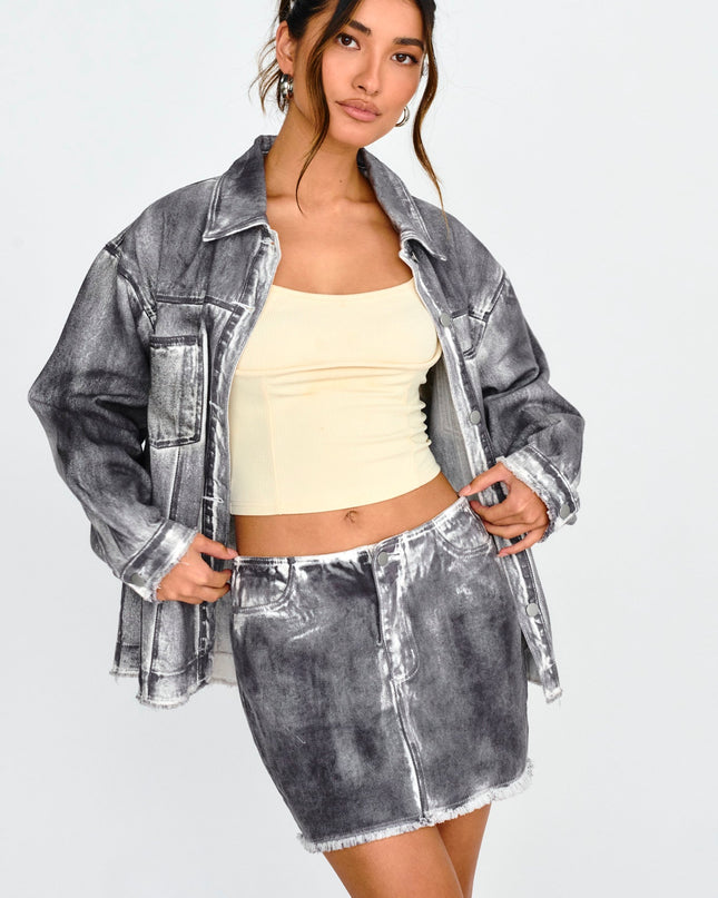 Black/White Distressed Mini Skirt