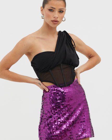 Purple Sequin Mini Skirt