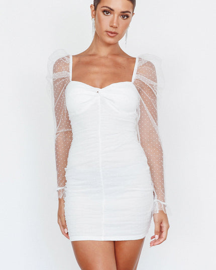 White Hail Spot Mini Dress