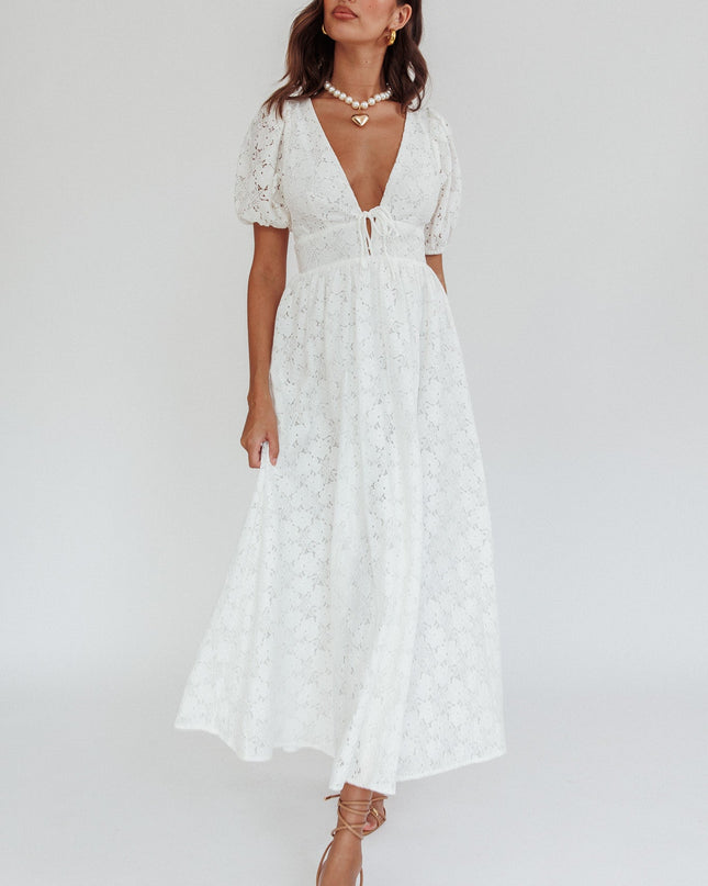 White Love Puff Sleeve Lace Dress