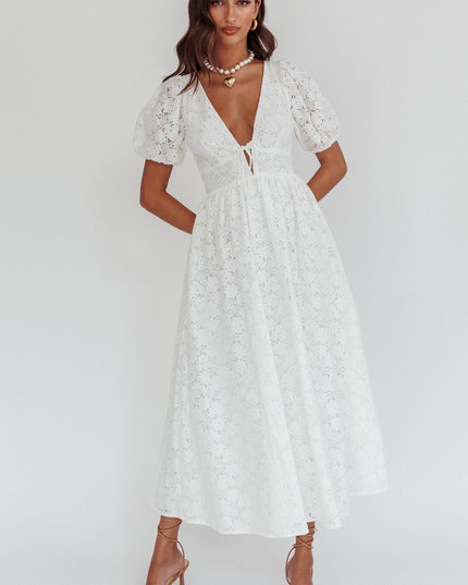 White Love Puff Sleeve Lace Dress