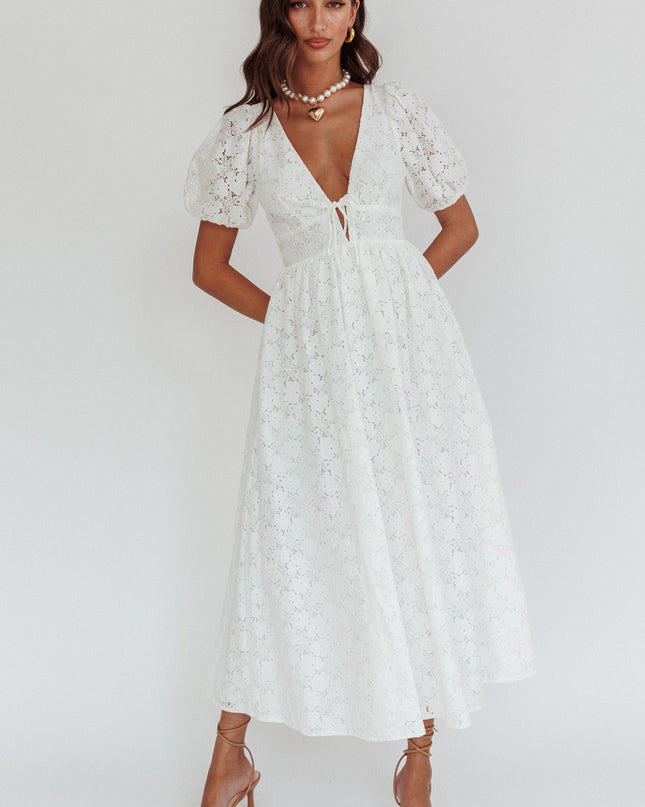 White Love Puff Sleeve Lace Dress