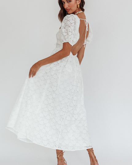 White Love Puff Sleeve Lace Dress