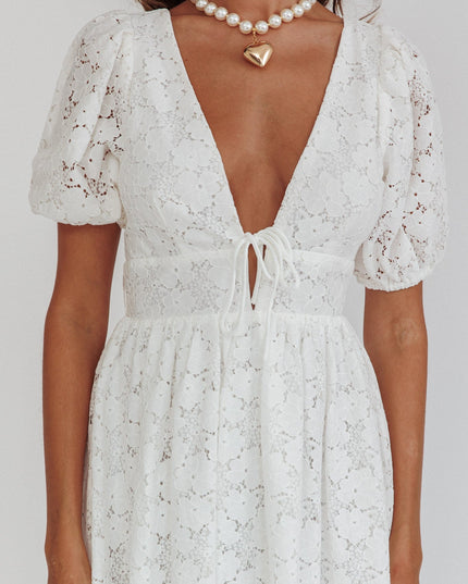 White Love Puff Sleeve Lace Dress
