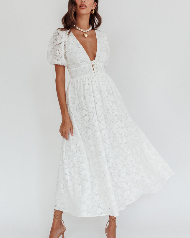 White Love Puff Sleeve Lace Dress