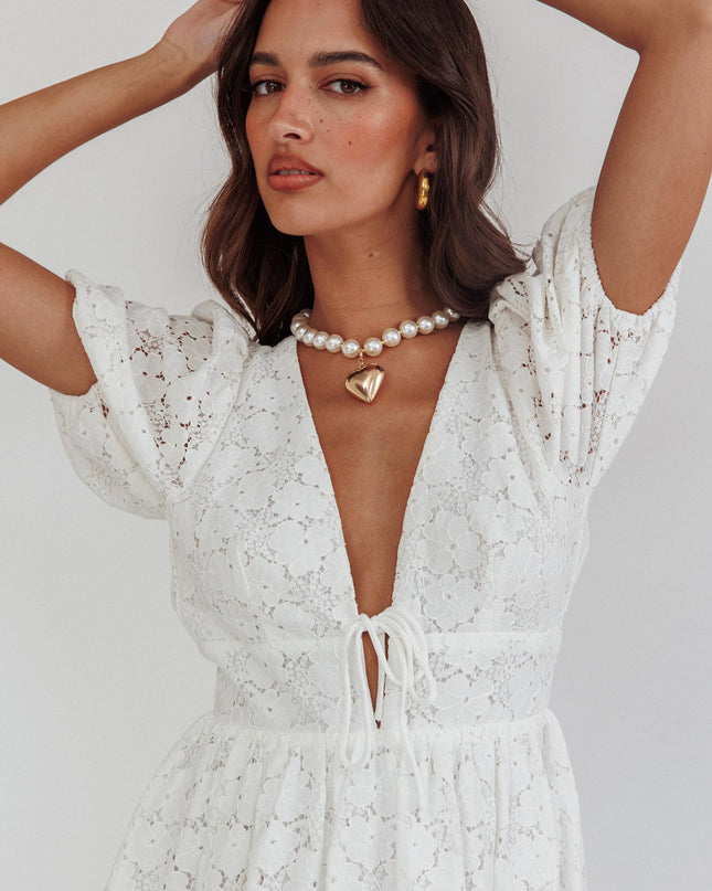 White Love Puff Sleeve Lace Dress