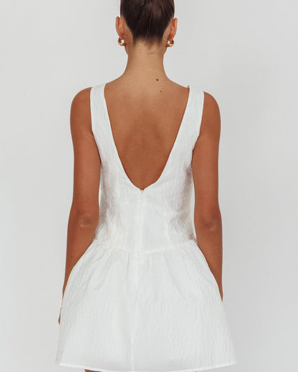 White Drop Waist Flounce Mini Dress Textured
