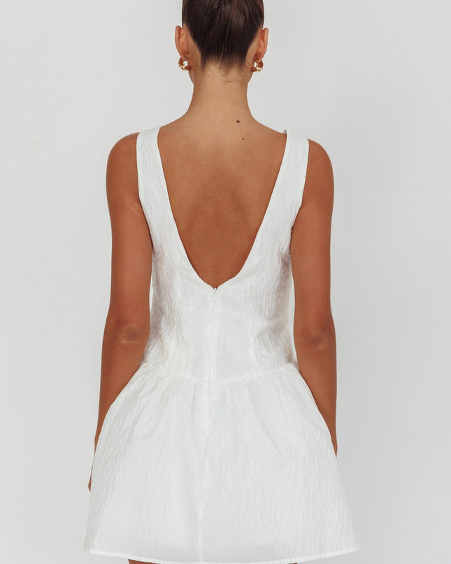 White Drop Waist Flounce Mini Dress Textured