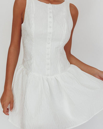 White Drop Waist Flounce Mini Dress Textured