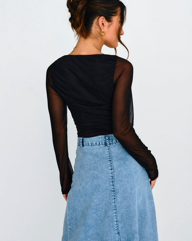 Black High Sheer Sleeve Bodysuit