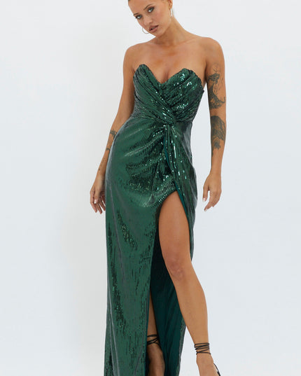 Hunter Green Strapless Sequin Maxi Dress