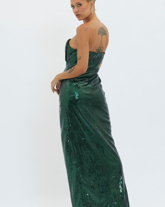 Hunter Green Strapless Sequin Maxi Dress