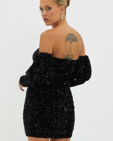 Black Bright Sequin Mini Dress