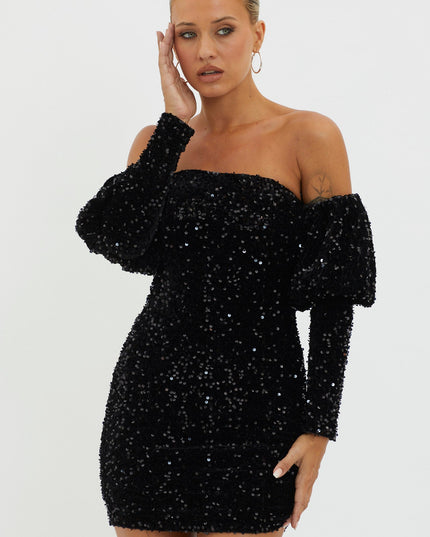 Black Bright Sequin Mini Dress