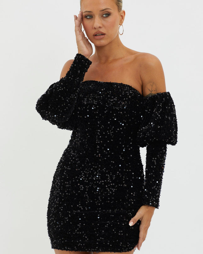 Black Bright Sequin Mini Dress