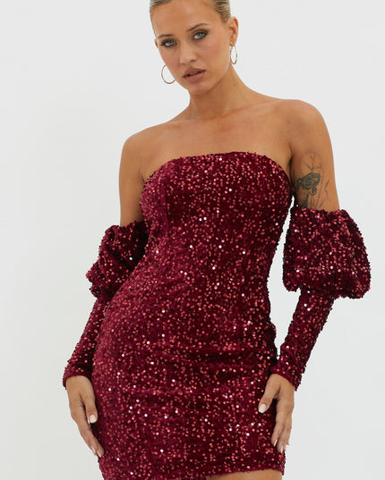 Wine Bright Sequin Mini Dress