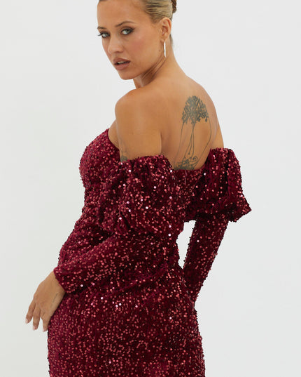 Wine Bright Sequin Mini Dress