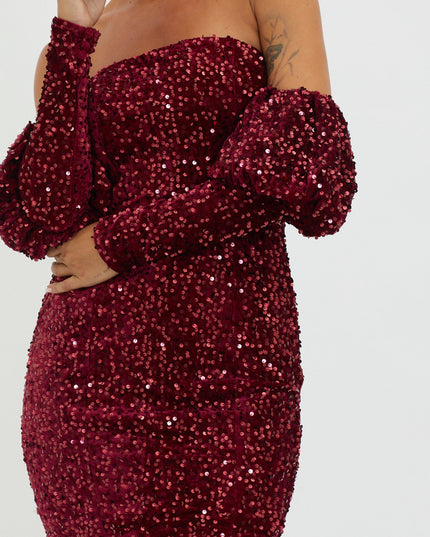 Wine Bright Sequin Mini Dress