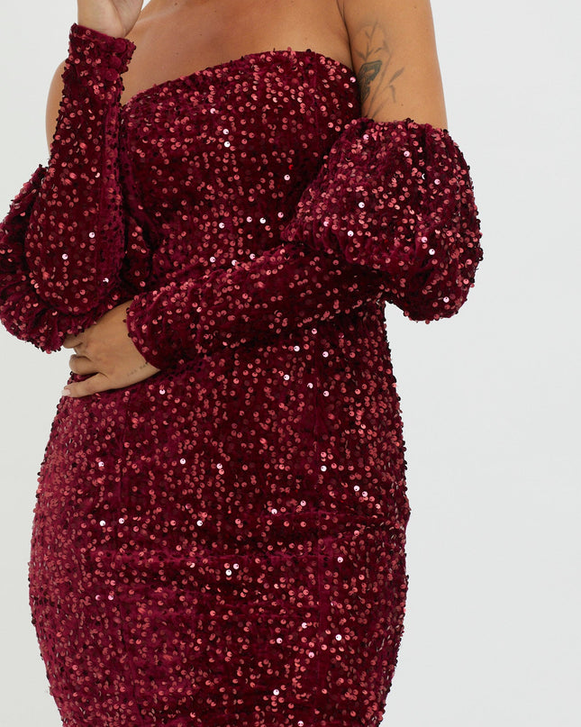Wine Bright Sequin Mini Dress