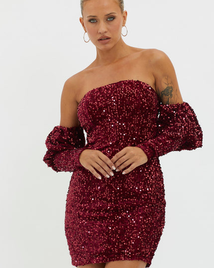 Wine Bright Sequin Mini Dress