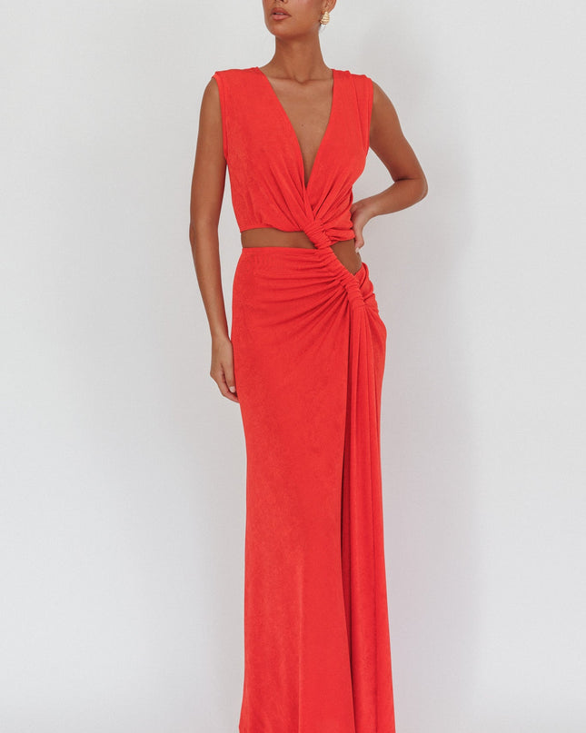 Coral Twist Waist Maxi Dress