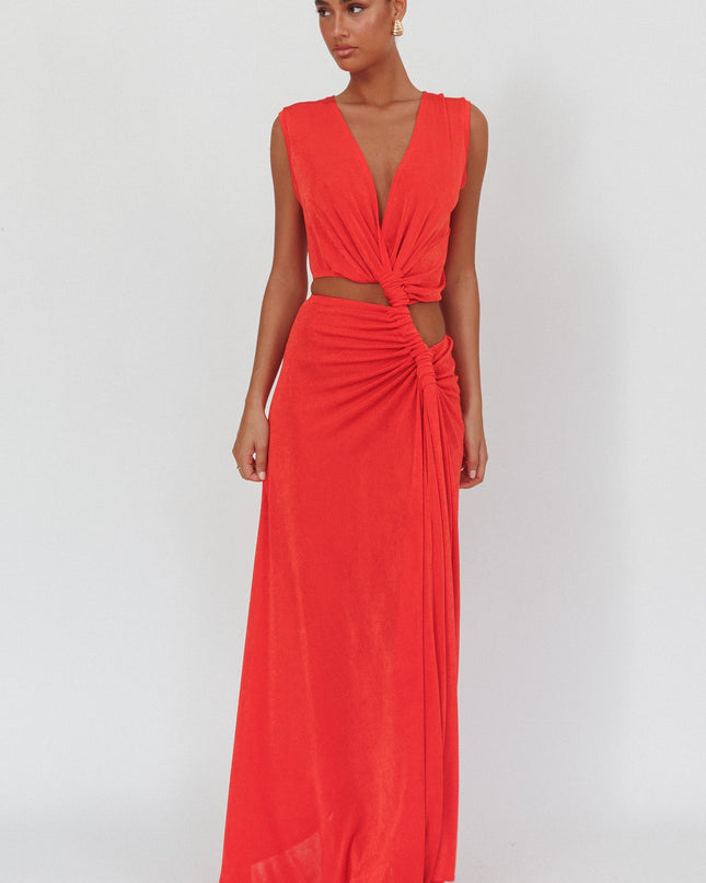 Coral Twist Waist Maxi Dress