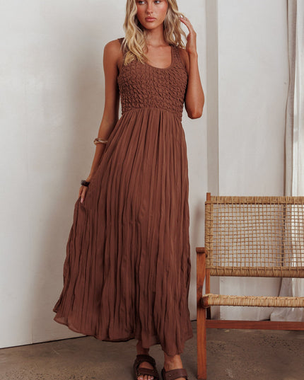 Mocha Smocked Bodice Maxi Dress