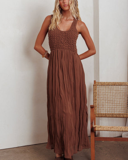 Mocha Smocked Bodice Maxi Dress