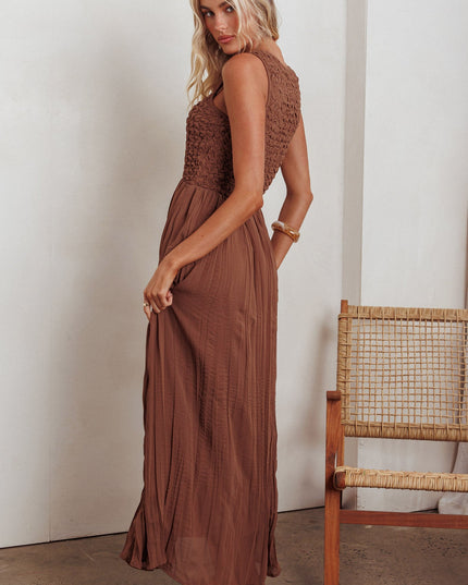 Mocha Smocked Bodice Maxi Dress