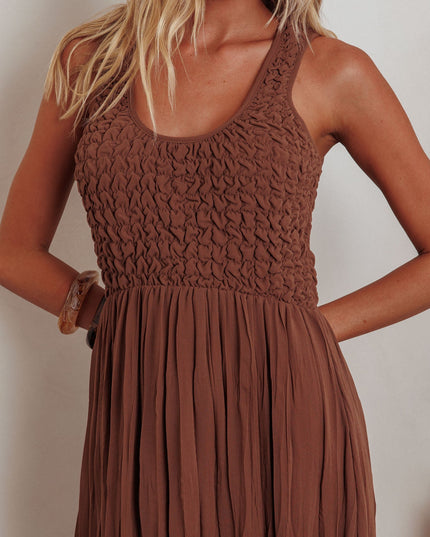 Mocha Smocked Bodice Maxi Dress