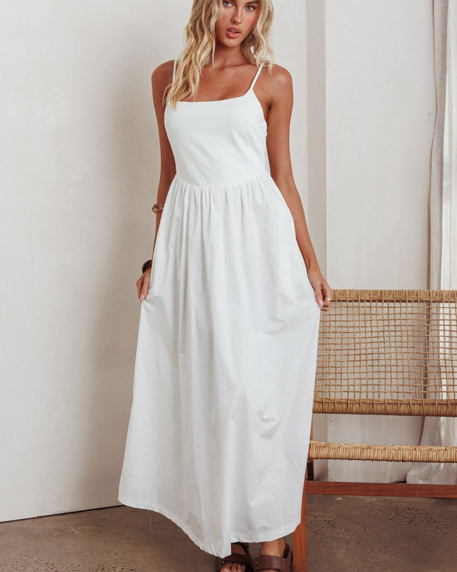 White Side Pocket Maxi Dress