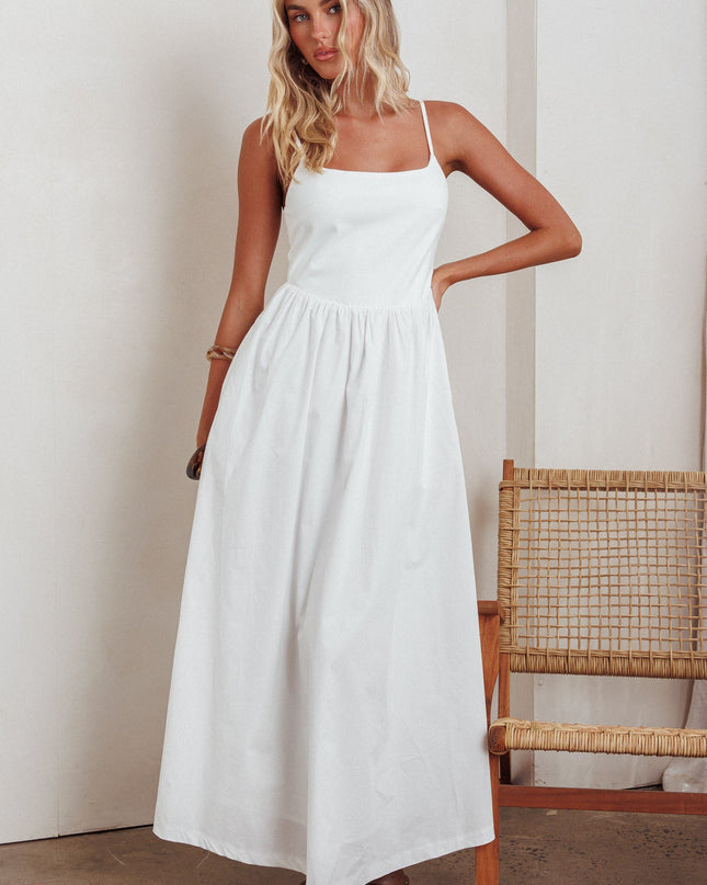 White Side Pocket Maxi Dress
