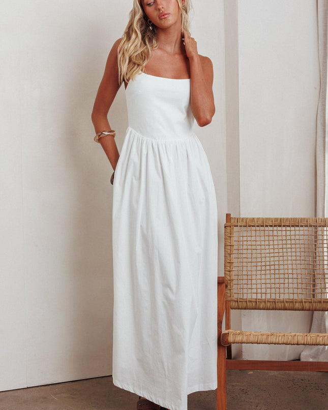 White Side Pocket Maxi Dress