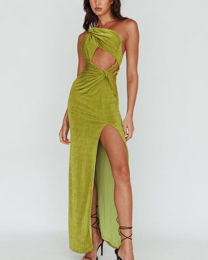 Moss Twist Accent Thigh Split Midi Dress