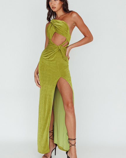 Moss Twist Accent Thigh Split Midi Dress