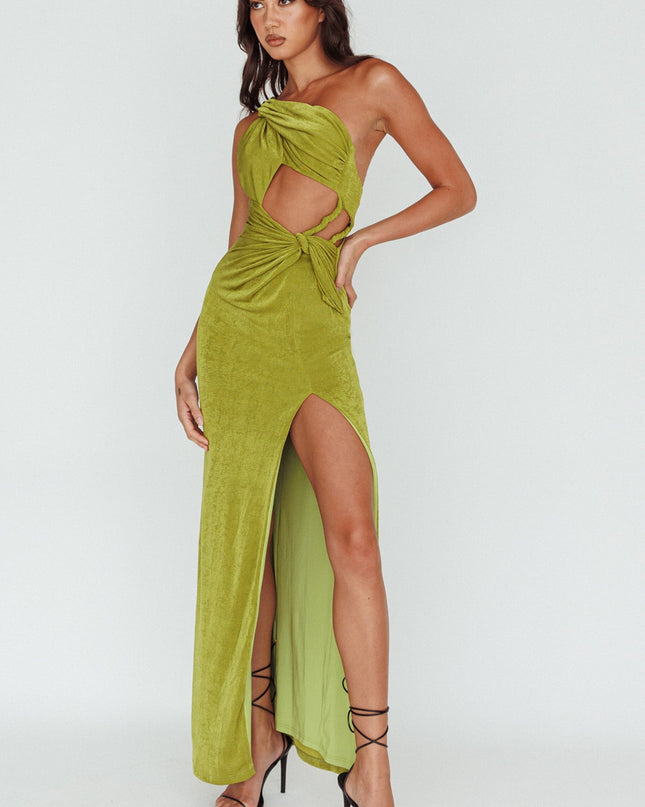 Moss Twist Accent Thigh Split Midi Dress