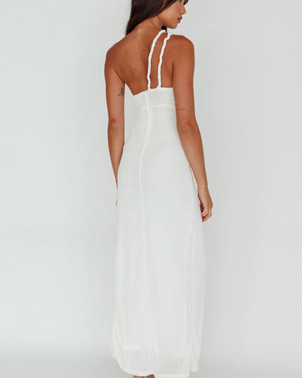 White Twist Accent Thigh Split Midi Dress