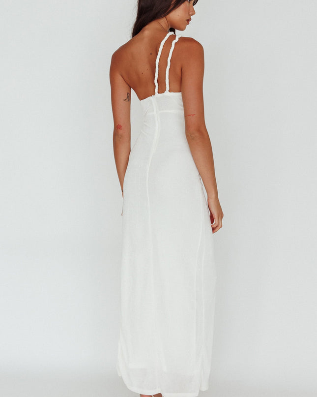 White Twist Accent Thigh Split Midi Dress