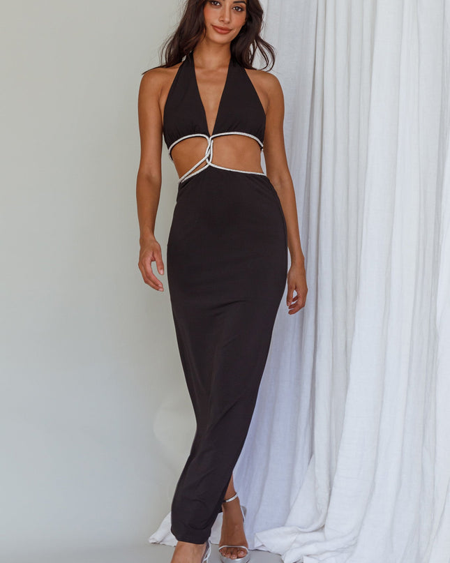 Black Cut-Out Diamante Dress