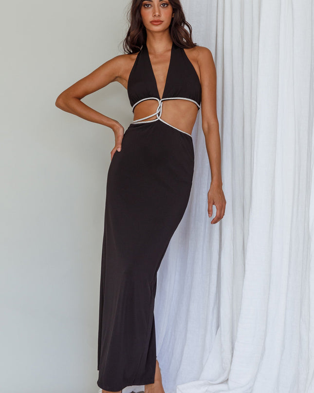 Black Cut-Out Diamante Dress
