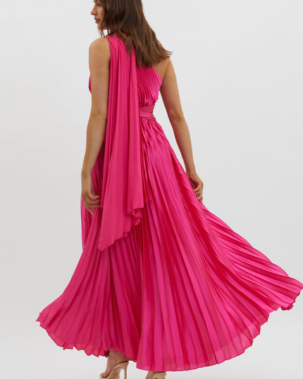 Fuchsia Pleat Maxi Dress