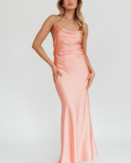 Peach Low Back Strappy Maxi Dress