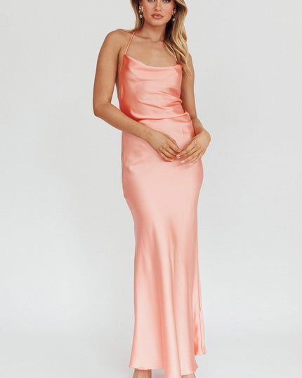 Peach Low Back Strappy Maxi Dress