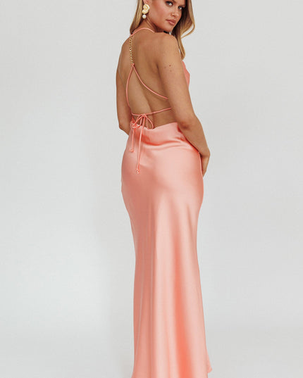 Peach Low Back Strappy Maxi Dress