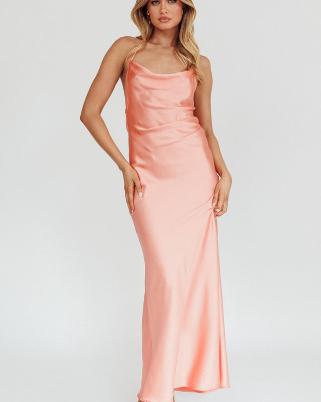 Peach Low Back Strappy Maxi Dress