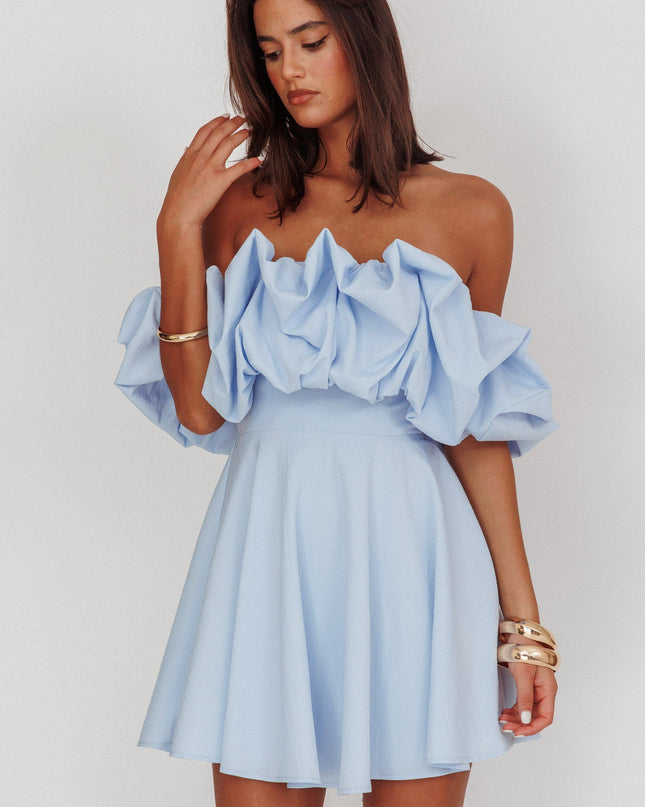 Blue Off-Shoulder A-Line Mini Dress